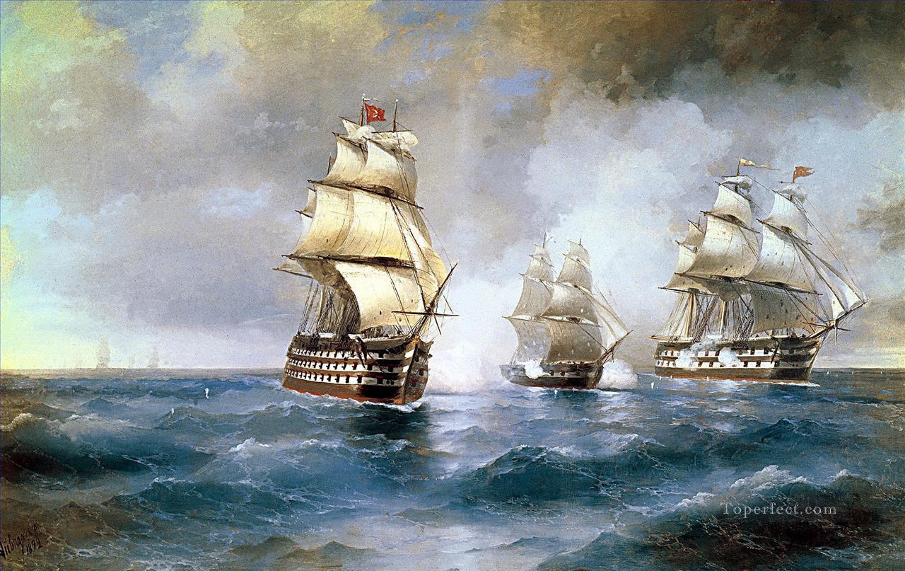 ブリッグ・マーキュリーがトルコ船２隻に攻撃される イワン・アイヴァゾフスキー油絵